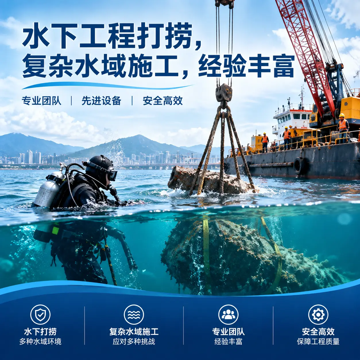 水下工程打捞，复杂水域施工，经验丰富耿马